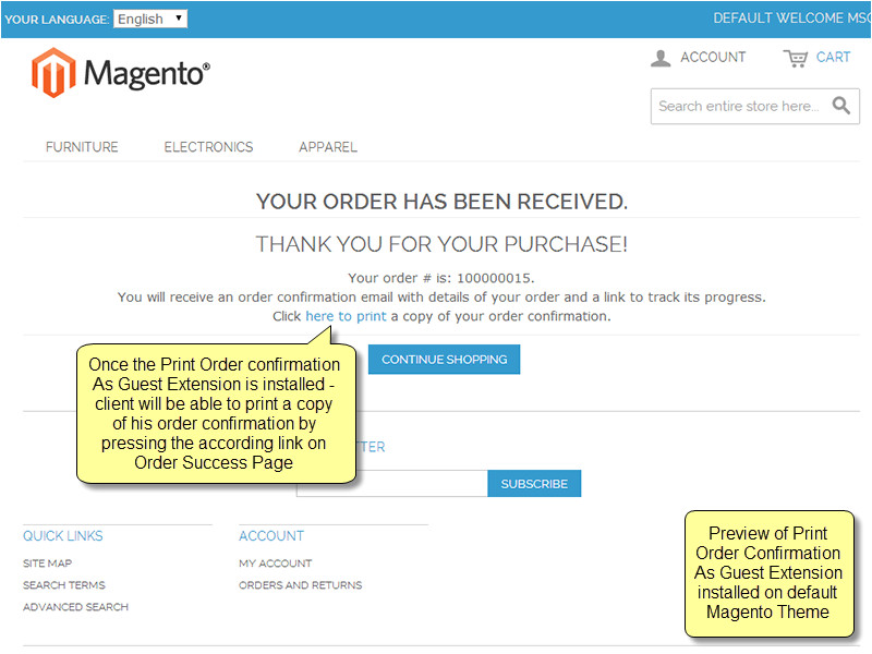 print order confirmation as guest magento extension