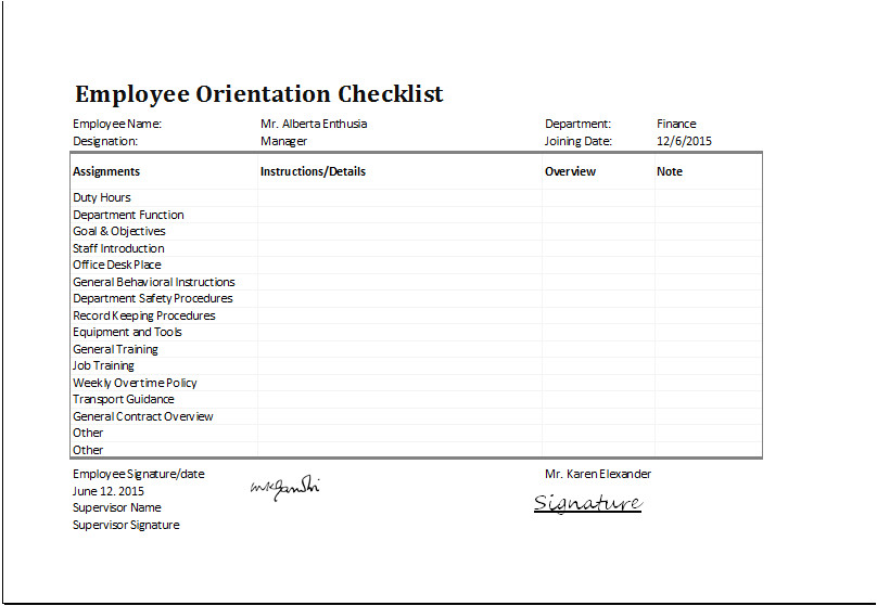 employee orientation checklist