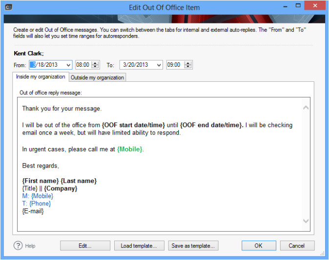 Out Of the Office Email Template Set Up Out Of Office Reply for Another User On Your