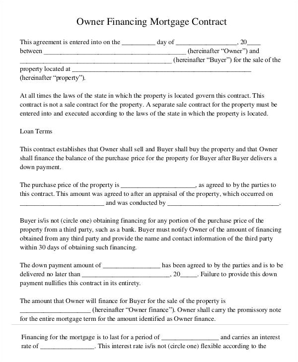 Owner Financed Car Contract Template Mortgage Contract Templates 6 Free Pdf format Download