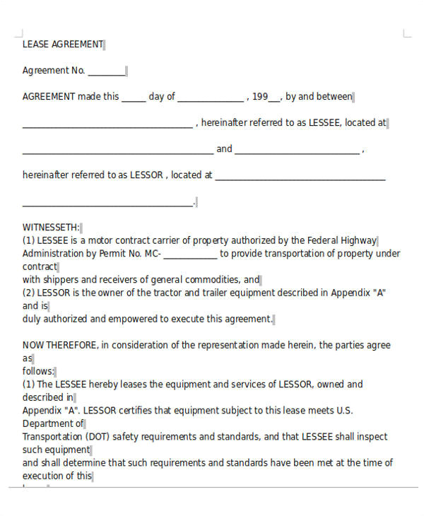 owner operator lease agreement sample