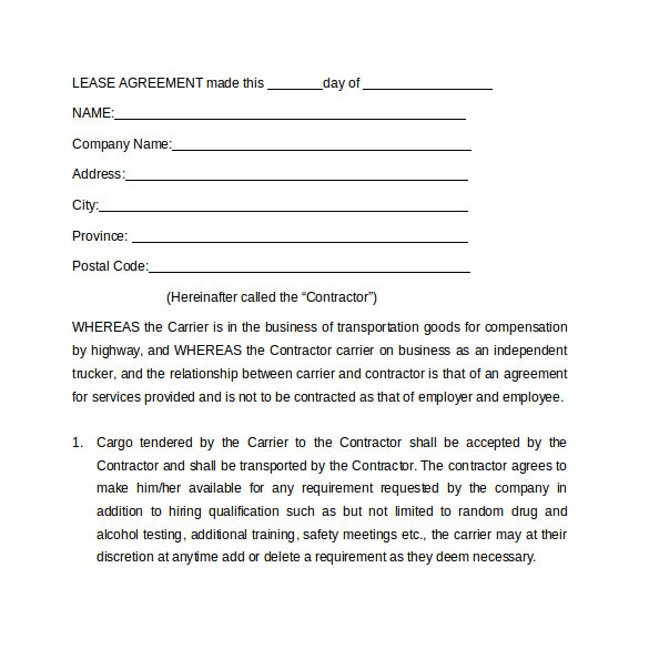 sample owner operator lease agreement