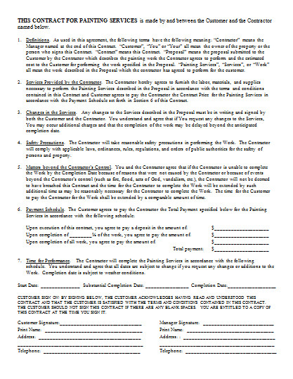 Painting Contract Template Free Download Free Painting Contract Template Corkcrm