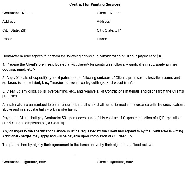 Painting Contracts Templates Painting Contract form Template