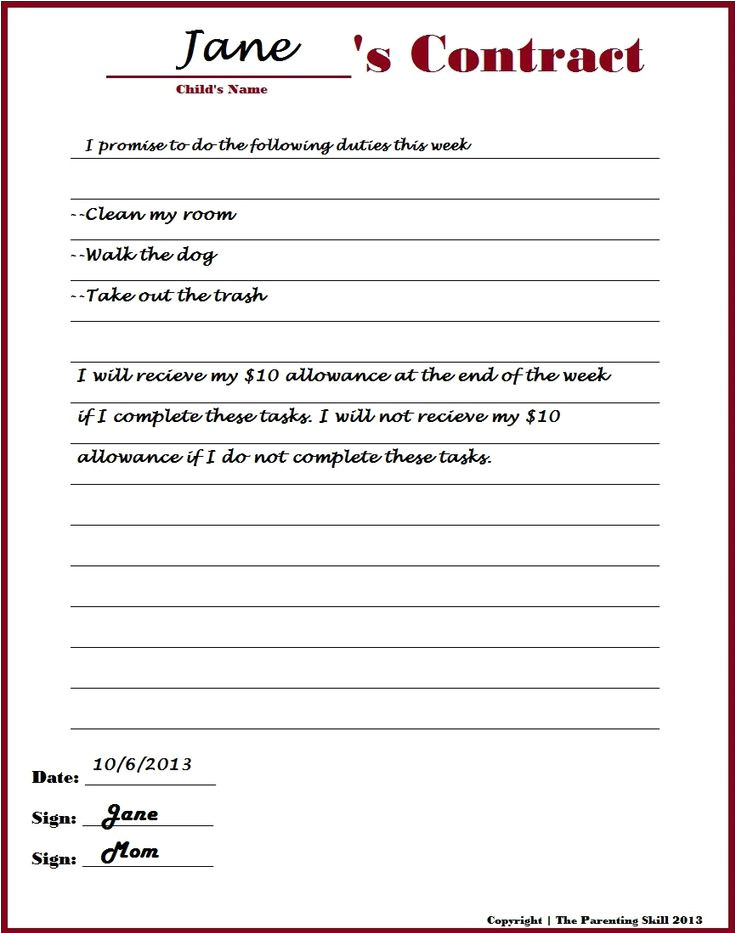 Parent Child Contract Templates Free Download Parent Child Contract Google Search School tools