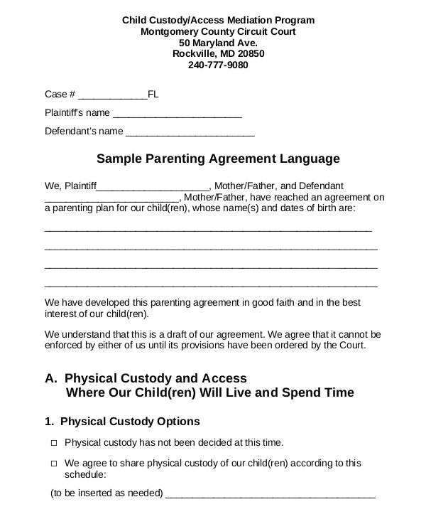 parenting agreement template