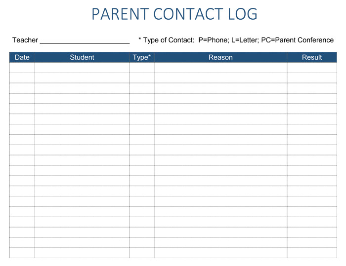 parent contact log template