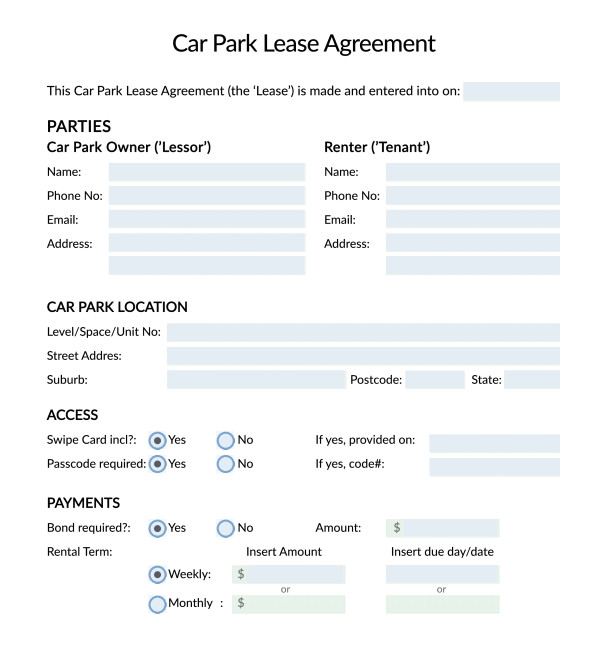parking agreement template