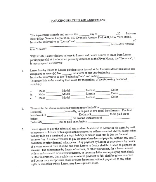 parking lease template