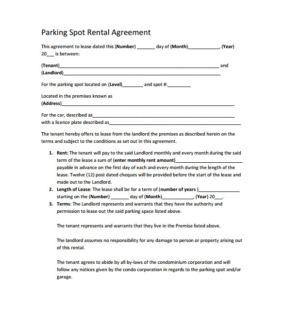 Parking Rental Contract Template Sample Parking Lease Template 9 Free Documents Download