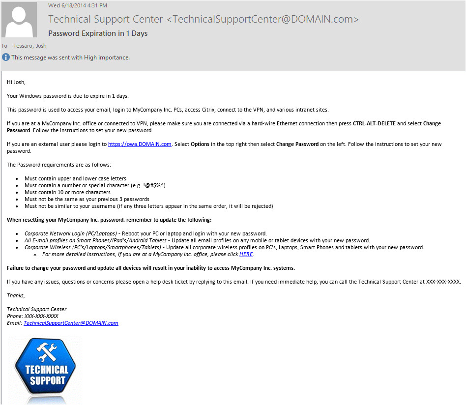 Password Expiration Notification Email Template Password Expiration Notification Email