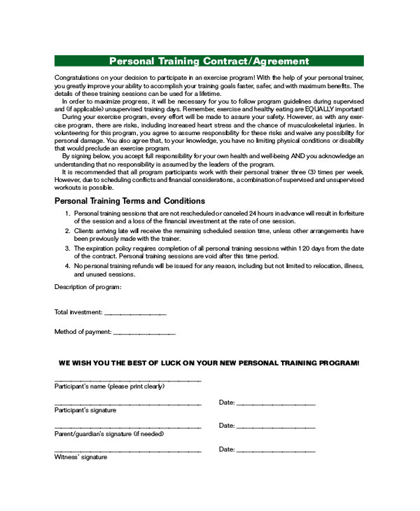 training agreement contract