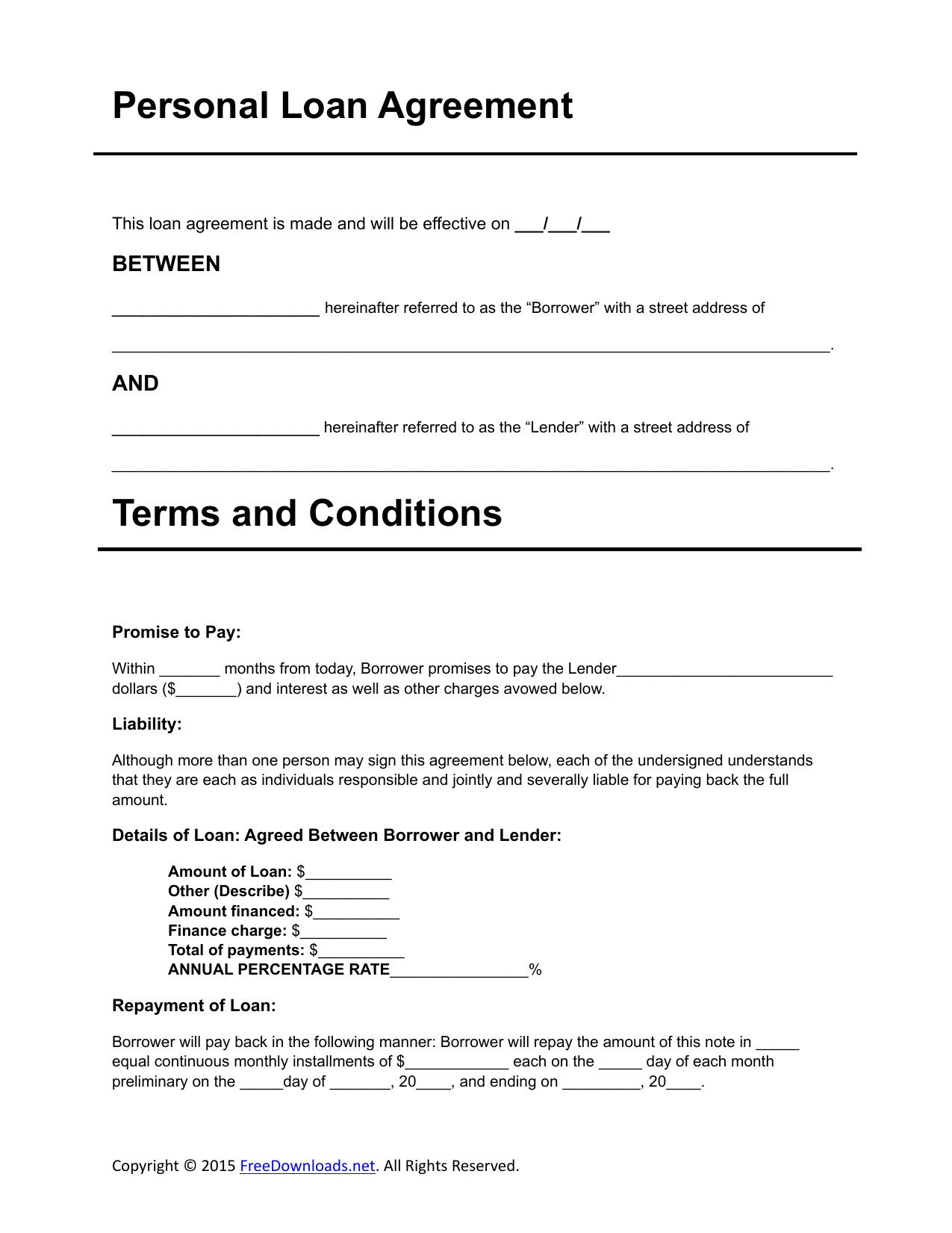 personal loan agreement template