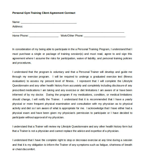 Personal Trainer Contract with Gym Template 15 Gym Contract Templates Word Google Docs Apple