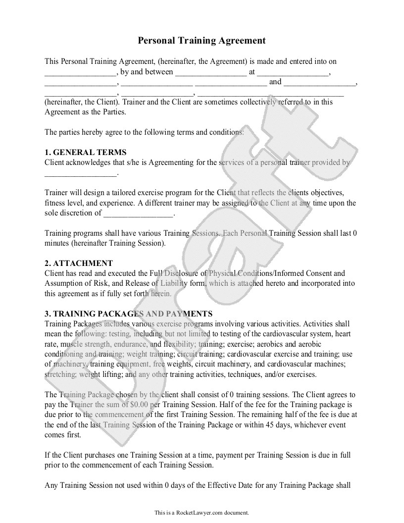 Personal Training Contract Template Uk Personal Trainer forms Personal Training Contract