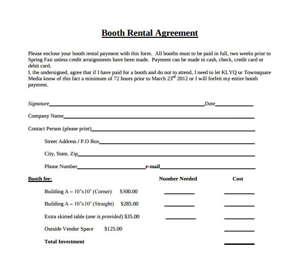 sample booth rental agreement