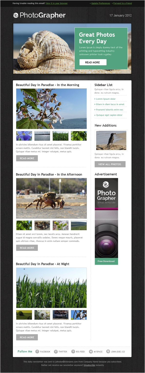 free html email template photographer