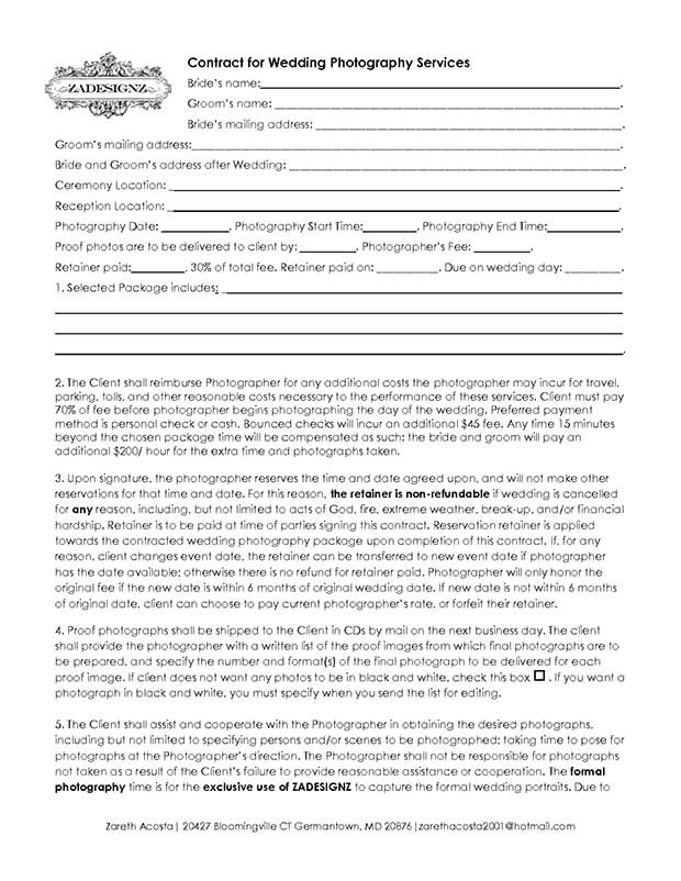 Photography Cancellation Contract Template 5 Free Wedding Photography Contract Templates