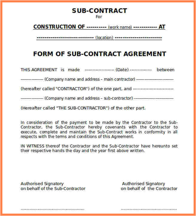 9 construction subcontractor agreement template