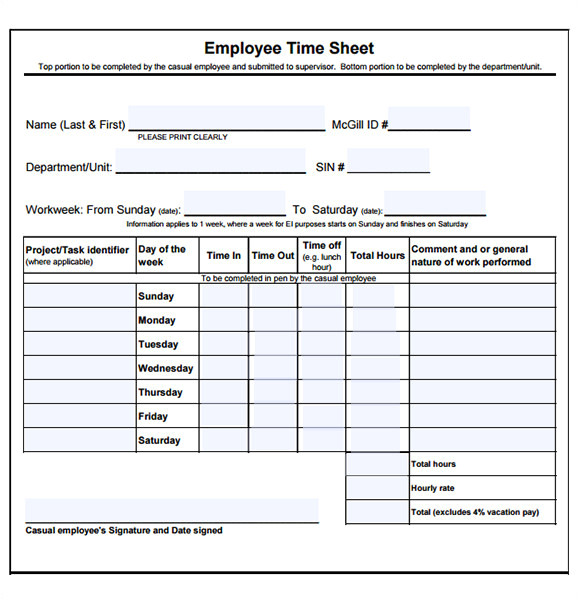 employee timesheet template
