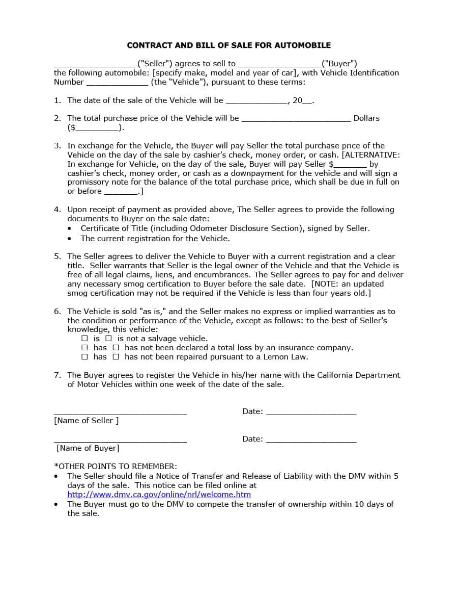 vehicle purchase agreement