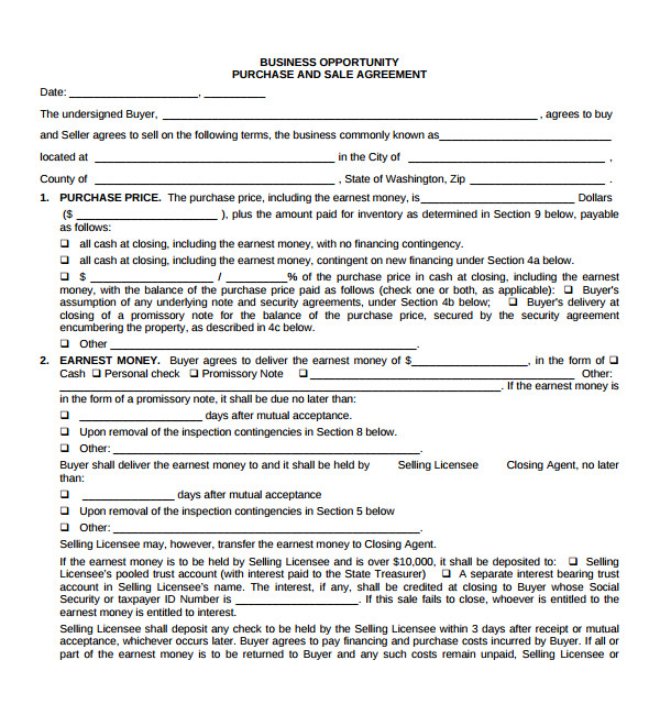 business sale agreement template 2