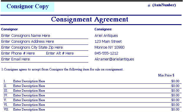 Point Of Sale Contract Template Consignment Agreement form Templates Excel Template