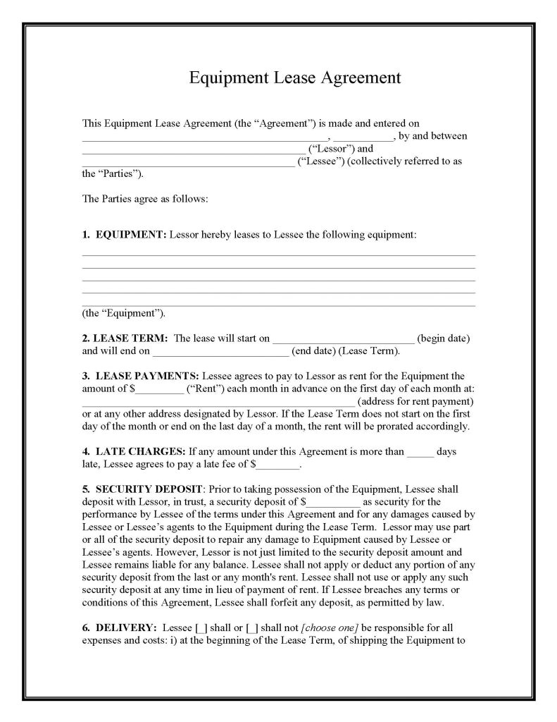 free download equipment lease agreement