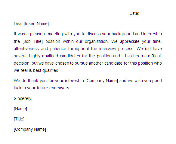 Position Has Been Filled Email Template 27 Rejection Letters Template Hr Templates Free