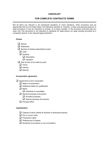 checklist pre incorporation agreement d1006