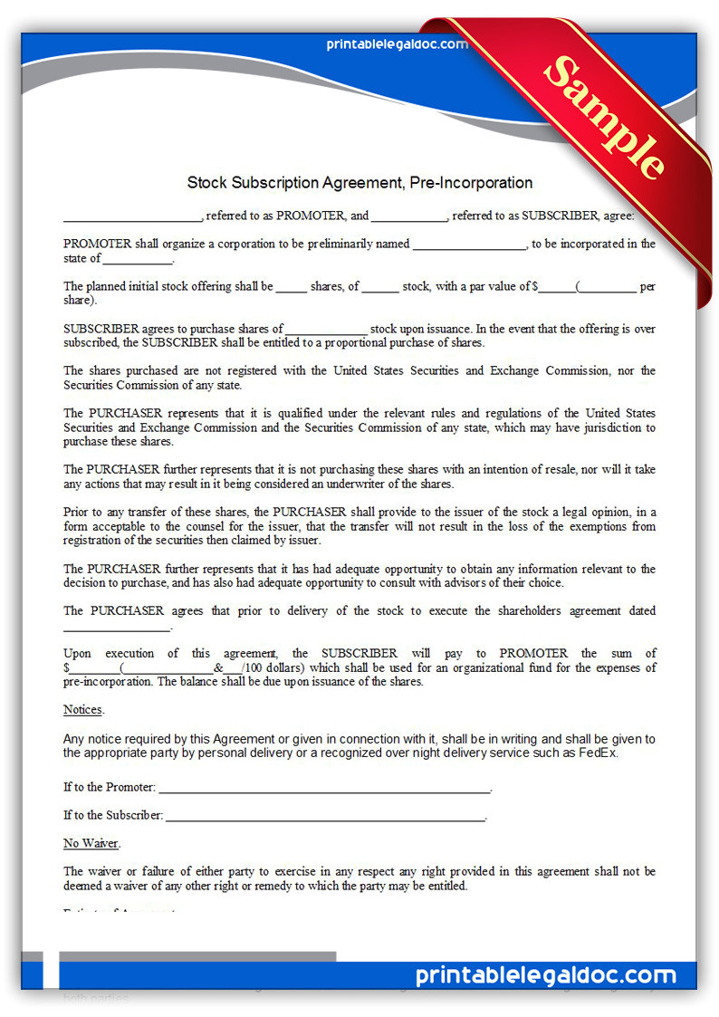 stock subscription agreement pre incorporation