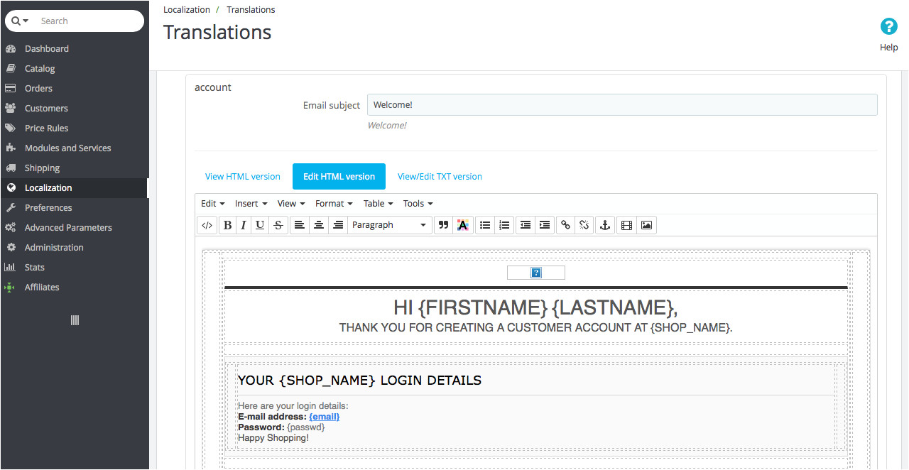 how to customize prestashop email templates