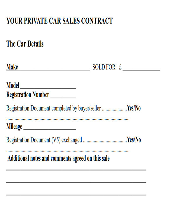 Private Party Car Sale Contract Template Sample Automobile Sales Contracts 9 Examples In Word Pdf