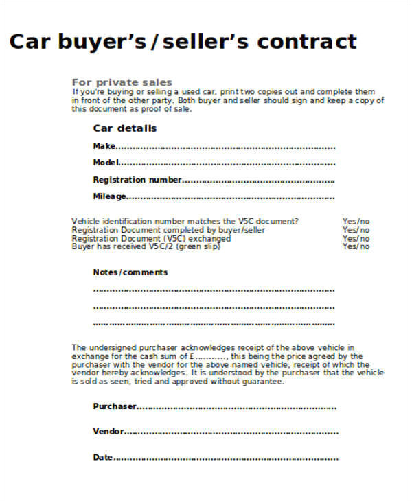car sales contract