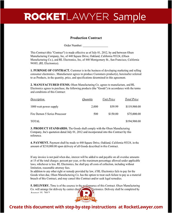 Production Company Contract Template Production Agreement Production Contract Template with