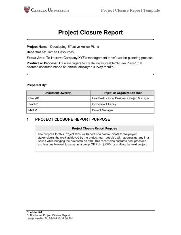 c burcham project closure report