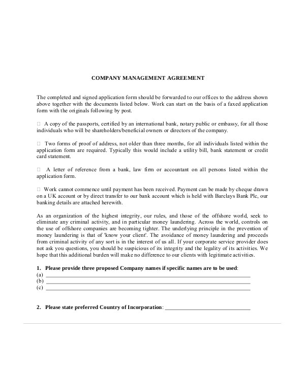 business management agreement