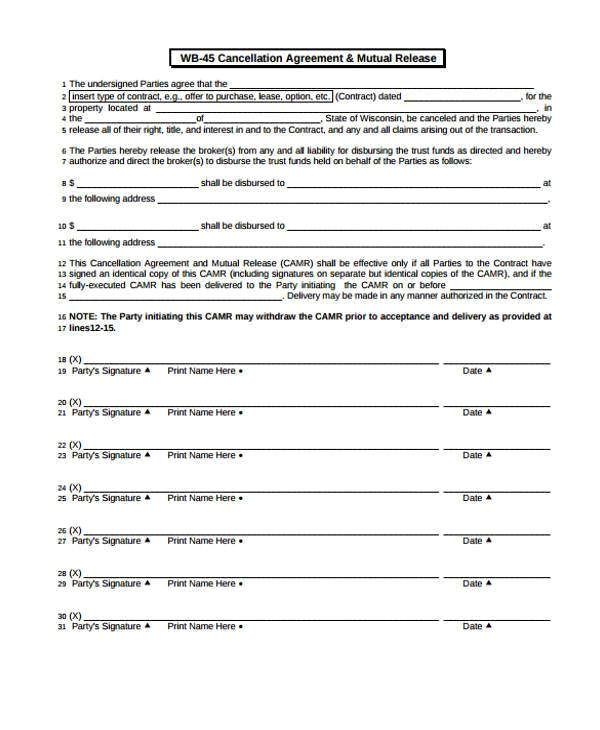 sample contract cancellation form