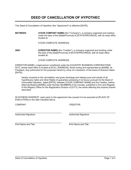 deed of cancellation of hypothec d979