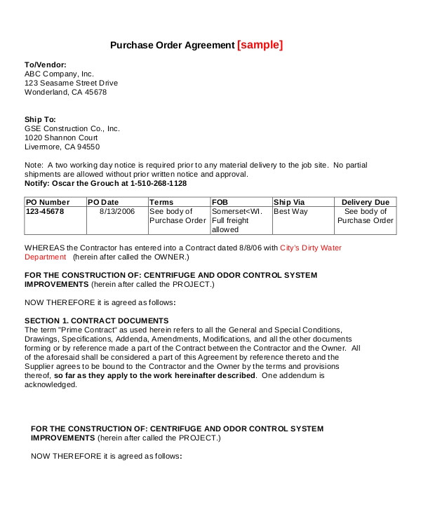 Purchase order Contract Template 16 Purchase order Templates Docs Word Free Premium