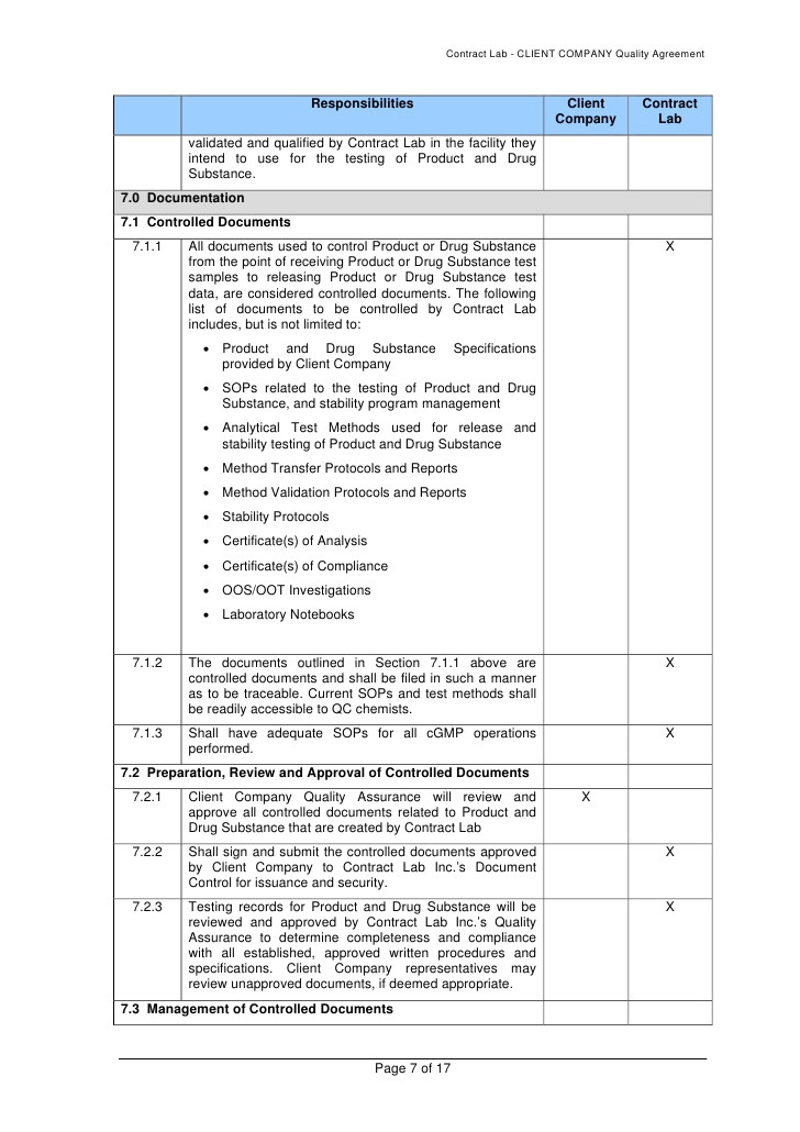 Quality Agreement Template Contract Laboratory 1 Quality Agreement Template Contract Laboratory Analytical Quality Agreement Template