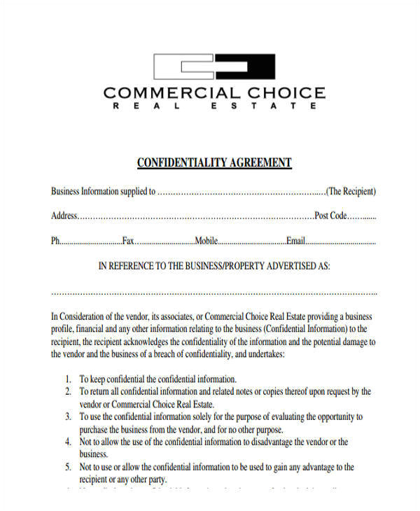 sample real estate confidentiality agreement