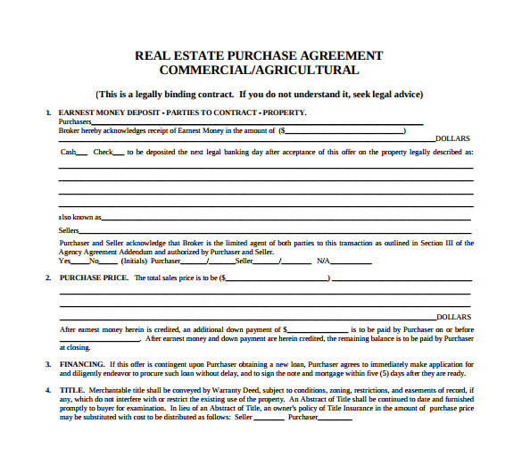 sample real estate purchase agreement template