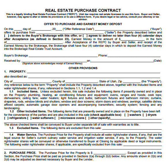 sample real estate purchase agreement