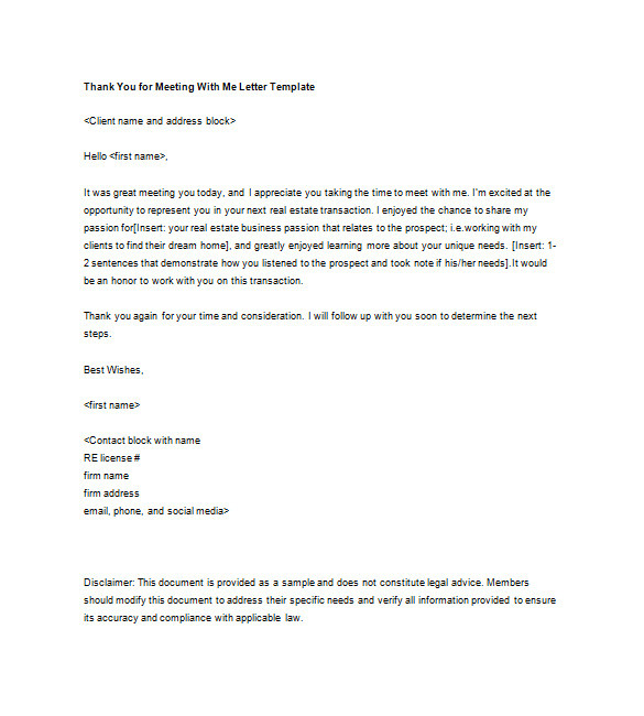 real estate thank you letters template
