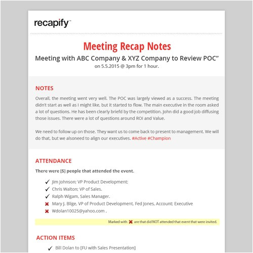 recap notes email pdf template project 487868