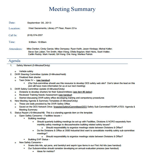 meeting summary template