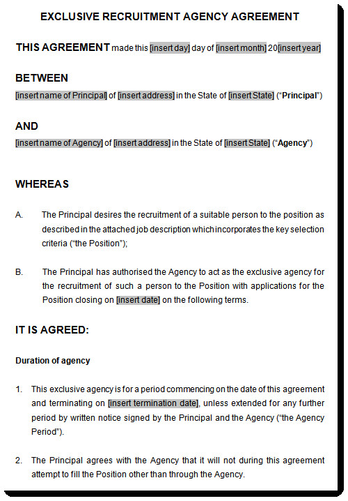 Recruitment Agency Contract Template Recruitment or Employment Agency Agreement Template