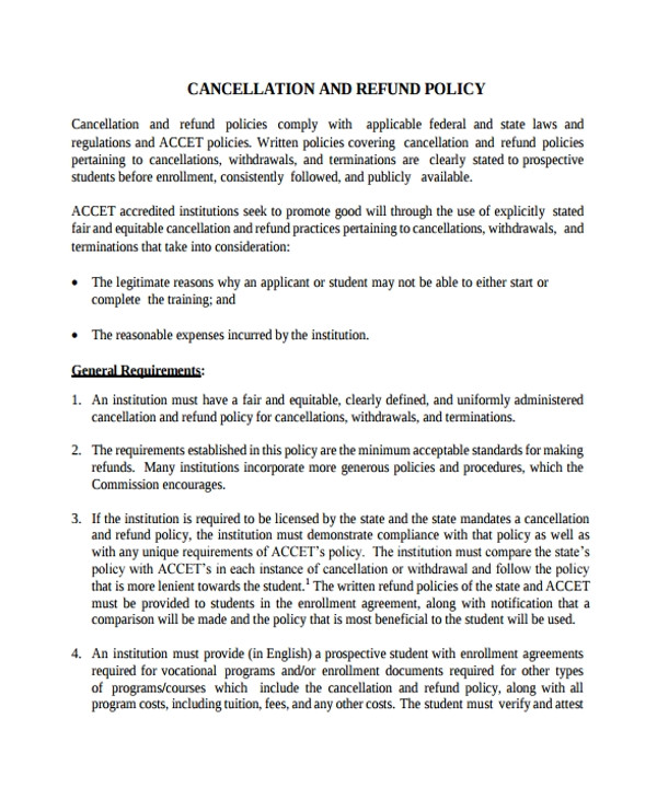 cancellation policy template