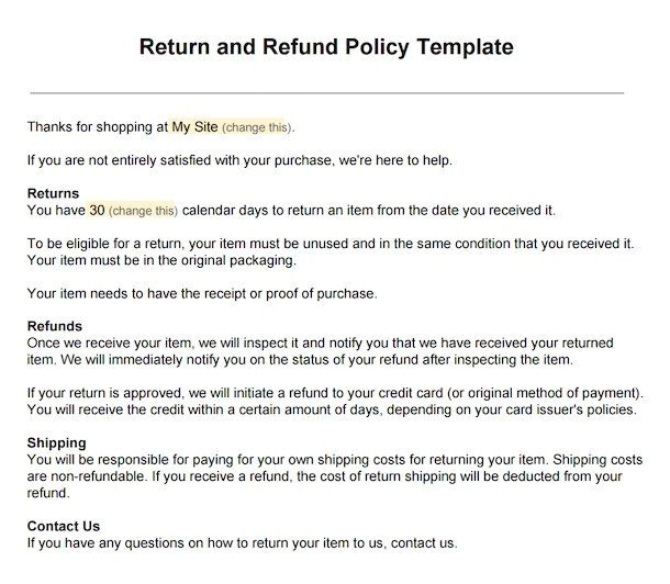 sample return policy ecommerce stores